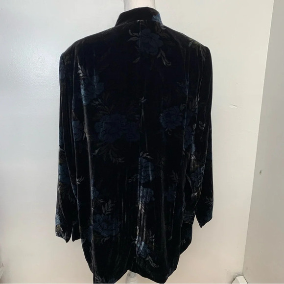 Kate Hill Velvet Coat 20W Black Blue Floral Pockets Boho Witchy Holiday Gothic - Picture 9 of 14